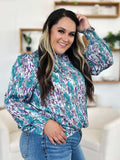 Double Take Full Size Printed Smocked Long Sleeve Blouse - Trendsi - Flyclothing LLC