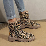 Leopard Print Fur Lined Ankle Boots - Trendsi - Flyclothing LLC
