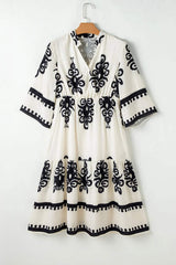 Printed Half Sleeve Knee Length Dress - Trendsi - Flyclothing LLC
