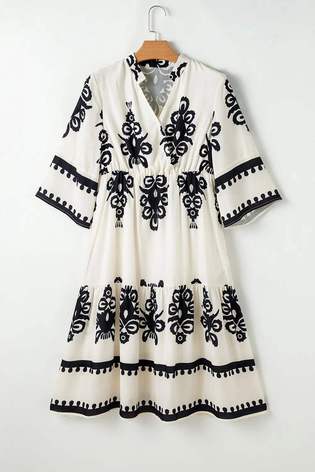 Printed Half Sleeve Knee Length Dress - Trendsi - Flyclothing LLC