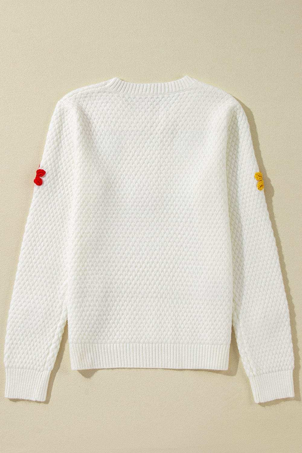 Crochet Flower Round Neck Long Sleeve Sweater - Trendsi - Flyclothing LLC