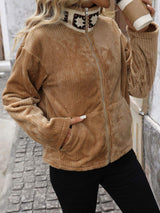 Perfee Pocketed Zip Up Collared Neck Long Sleeve Jacket - Trendsi - Flyclothing LLC