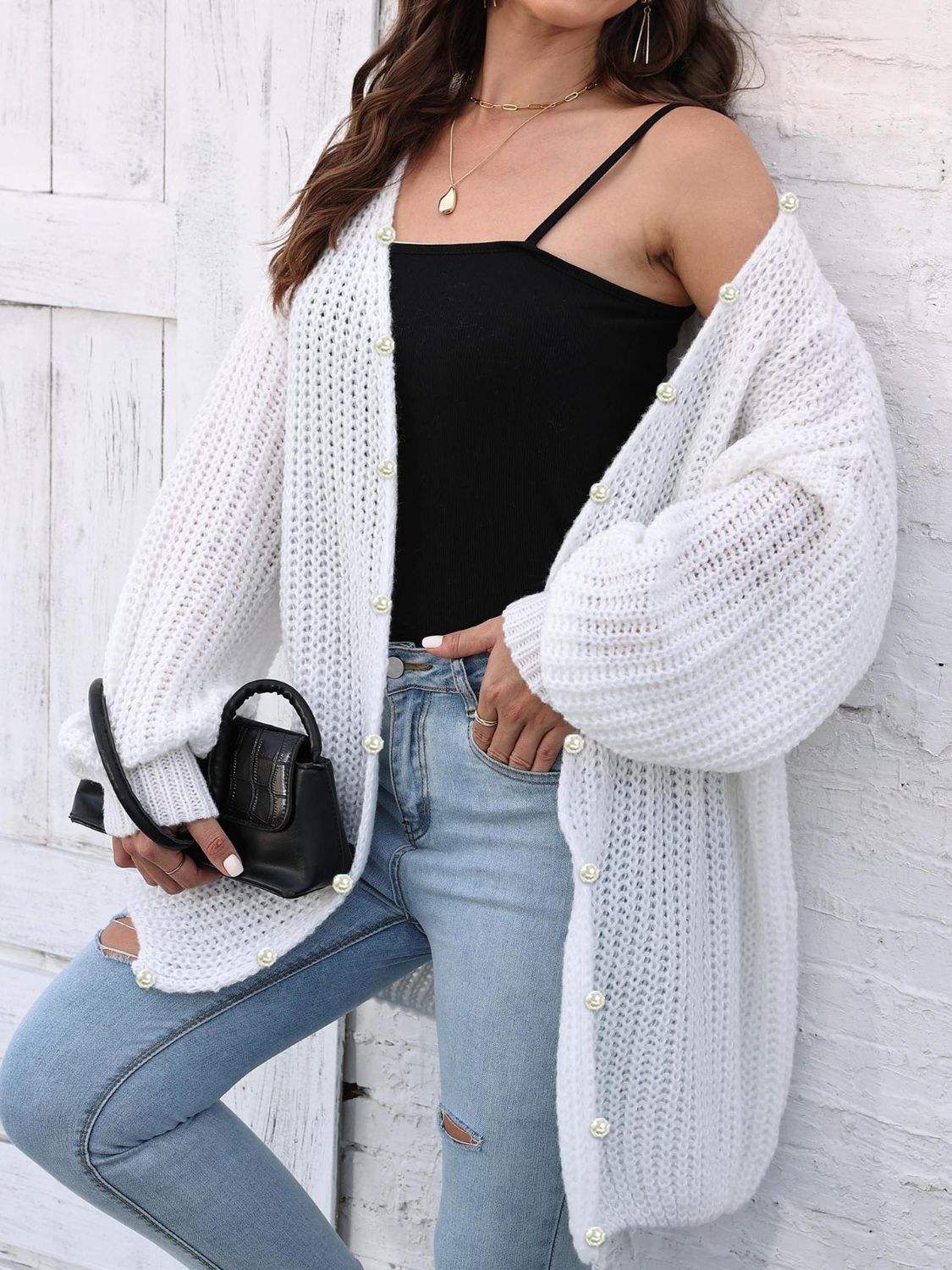 Open Front Long Sleeve Cardigan - Trendsi - Flyclothing LLC