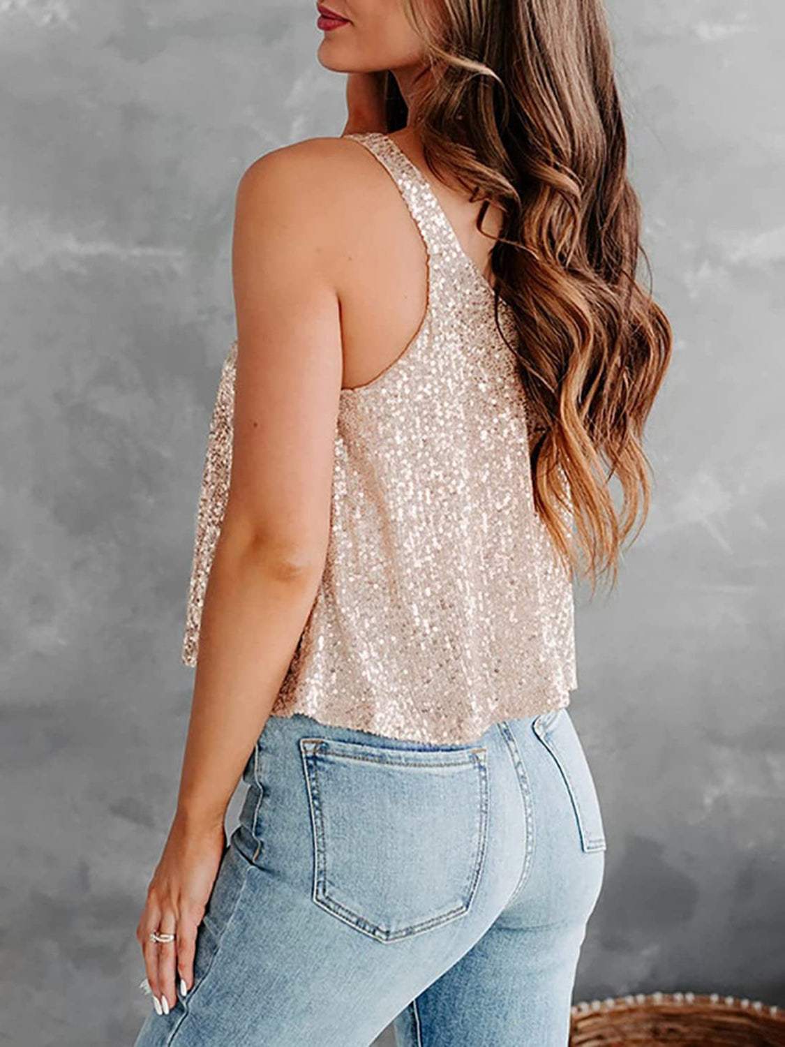 Sequin Scoop Neck Tank - Trendsi - Flyclothing LLC