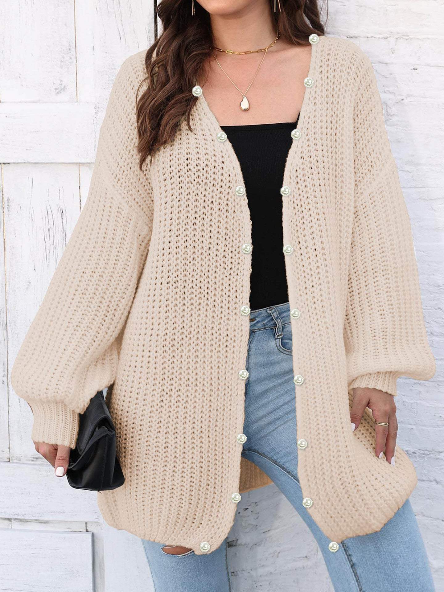 Open Front Long Sleeve Cardigan - Trendsi - Flyclothing LLC