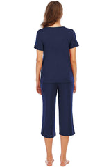 V-Neck Short Sleeve Top and Pants Lounge Set - Trendsi - Flyclothing LLC