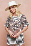 BiBi Stripe Rayon Span Knit Color Block Top With Leopard - Trendsi - Flyclothing LLC