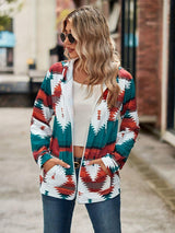 Geometric Zip Up Long Sleeve Hooded Jacket - Trendsi - Flyclothing LLC