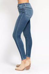 Judy Blue Full Size High Rise Button Fly Skinny Jeans Plus Size - Trendsi - Flyclothing LLC