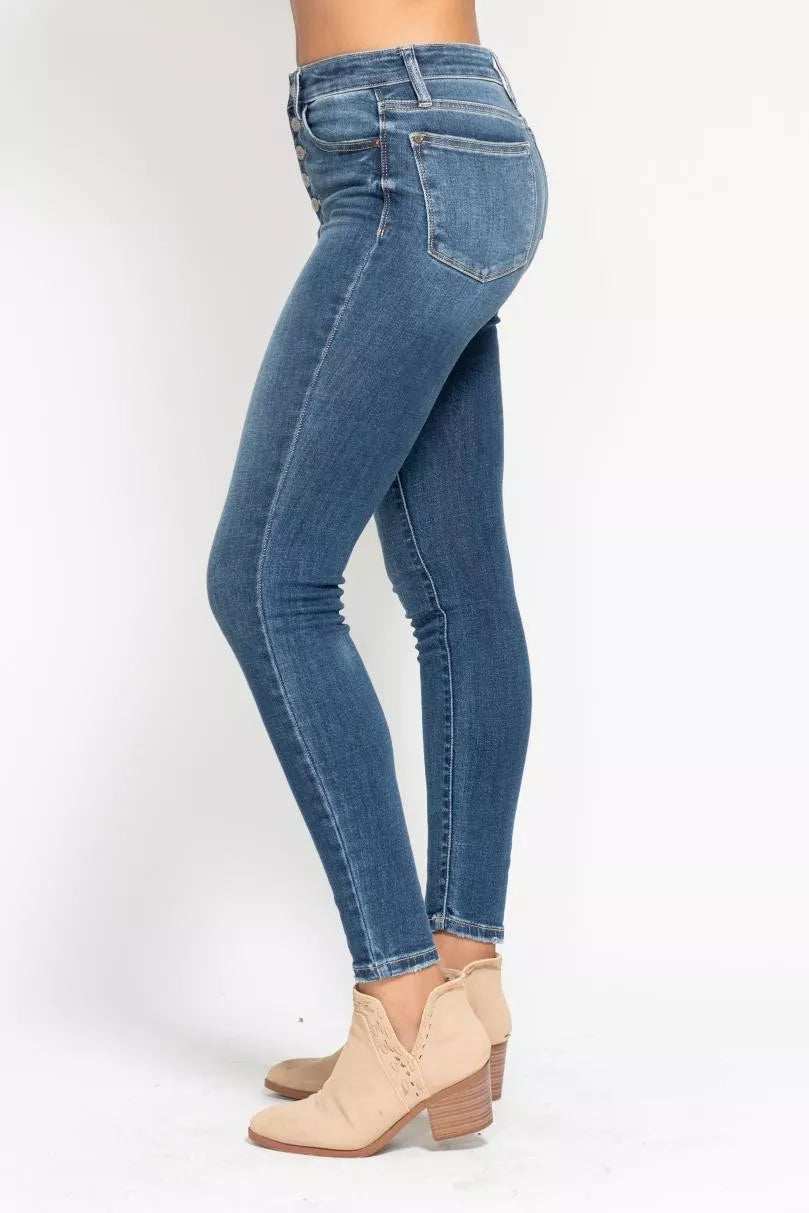 Judy Blue Full Size High Rise Button Fly Skinny Jeans Plus Size - Trendsi - Flyclothing LLC