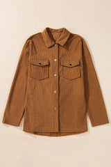 Pocketed Snap Down Long Sleeve Jacket - Trendsi - Flyclothing LLC