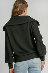 Umgee Full Size Ribbed Knit Half Zipper Sweatshirt Plus Size - Trendsi - Flyclothing LLC