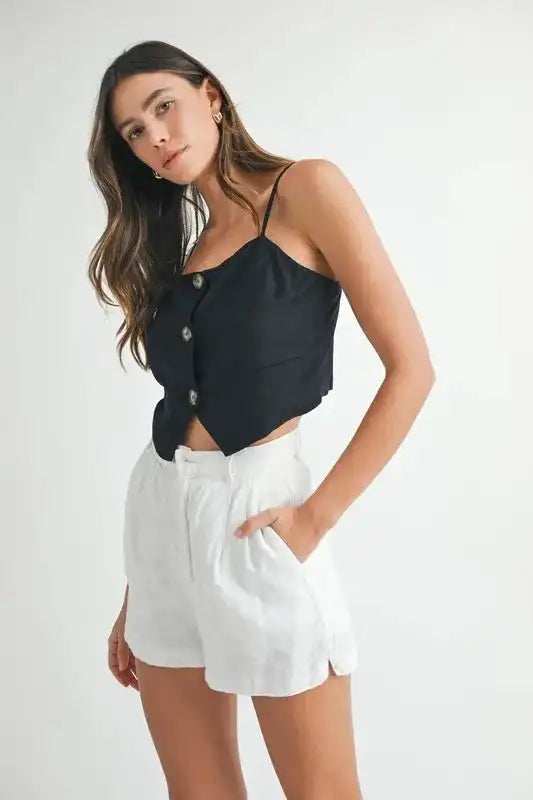 MABLE Linen Mix Button Down Tank Top - Trendsi - Flyclothing LLC