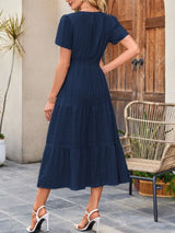 Tiered Notched Short Sleeve Dress - Trendsi - Flyclothing LLC