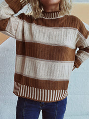Contrast Round Neck Long Sleeve Sweater - Trendsi