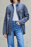 Pocketed Collared Neck Long Sleeve Denim Top - Trendsi - Flyclothing LLC