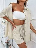 Button Up Half Sleeve Top and Shorts Set - Trendsi - Flyclothing LLC