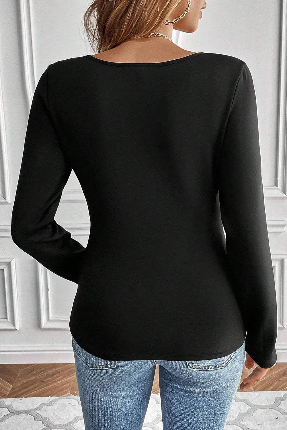 Round Neck Long Sleeve Top - Trendsi - Flyclothing LLC