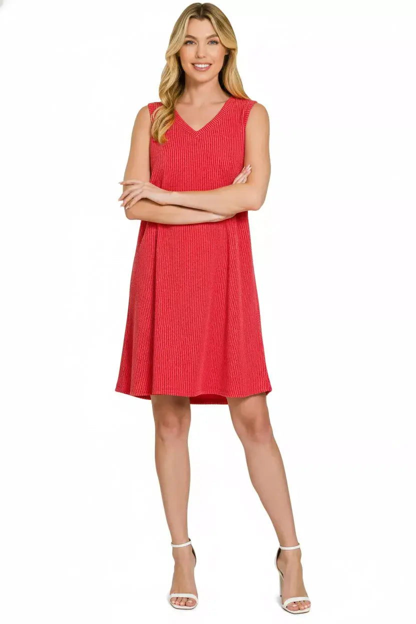 Zenana Raised Rib Sleeveless Mini Dress - Trendsi - Flyclothing LLC