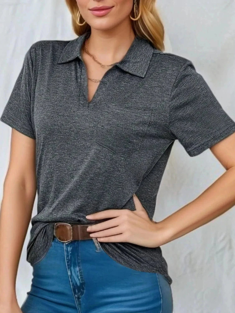 Johnny Collar Short Sleeve Top - Trendsi