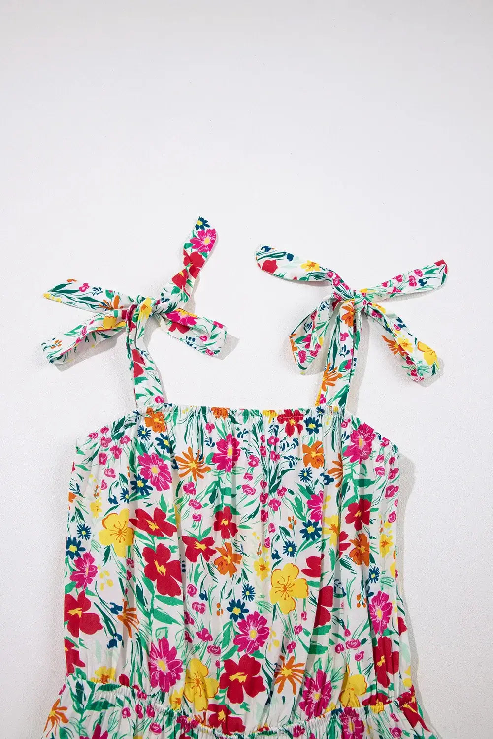 Floral Knotted Straps Cinched Waist Ruffle Hem Mini Dress - Trendsi - Flyclothing LLC