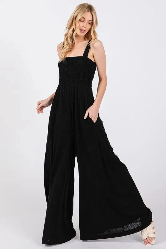 SAGE+FIG Smocked Flowy Wide Leg Jumpsuit - Trendsi