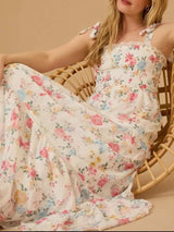 Floral Smocked Tiered Maxi Dress with Tie Straps - Trendsi - Flyclothing LLC