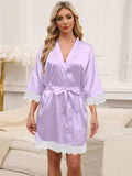 Tied Lace Detail Three-Quarter Sleeve Lounge Nightgown - Trendsi - Flyclothing LLC