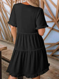 Tiered Notched Short Sleeve Mini Dress - Trendsi - Flyclothing LLC