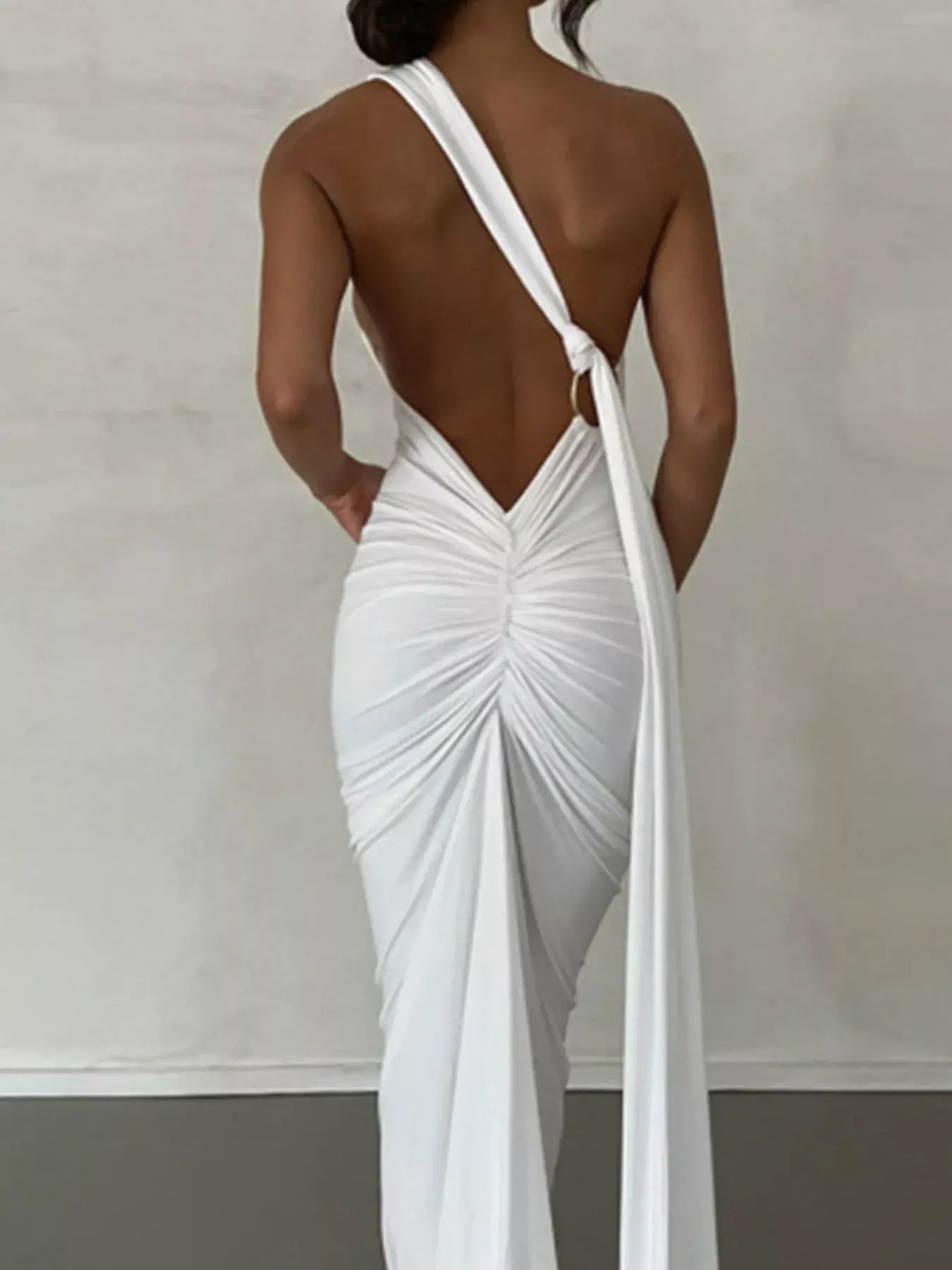Backless One-Shoulder Ruched Bodycon Maxi Dress - Trendsi - Flyclothing LLC