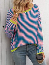 Mandy Striped Round Neck Long Sleeve Sweater - Trendsi - Flyclothing LLC