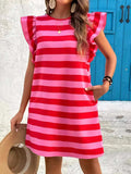 Striped Ruffle Sleeve Casual Summer Dress - Trendsi - Flyclothing LLC