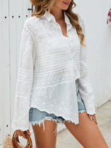 Button Down Collared Neck Long Sleeve Shirt - Trendsi - Flyclothing LLC
