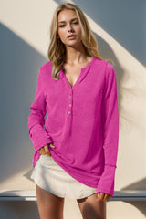 Double Take Full Size Notched Thumbhole Long Sleeve T-Shirt - Trendsi