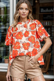 Printed Round Neck Short Sleeve Blouse - Trendsi