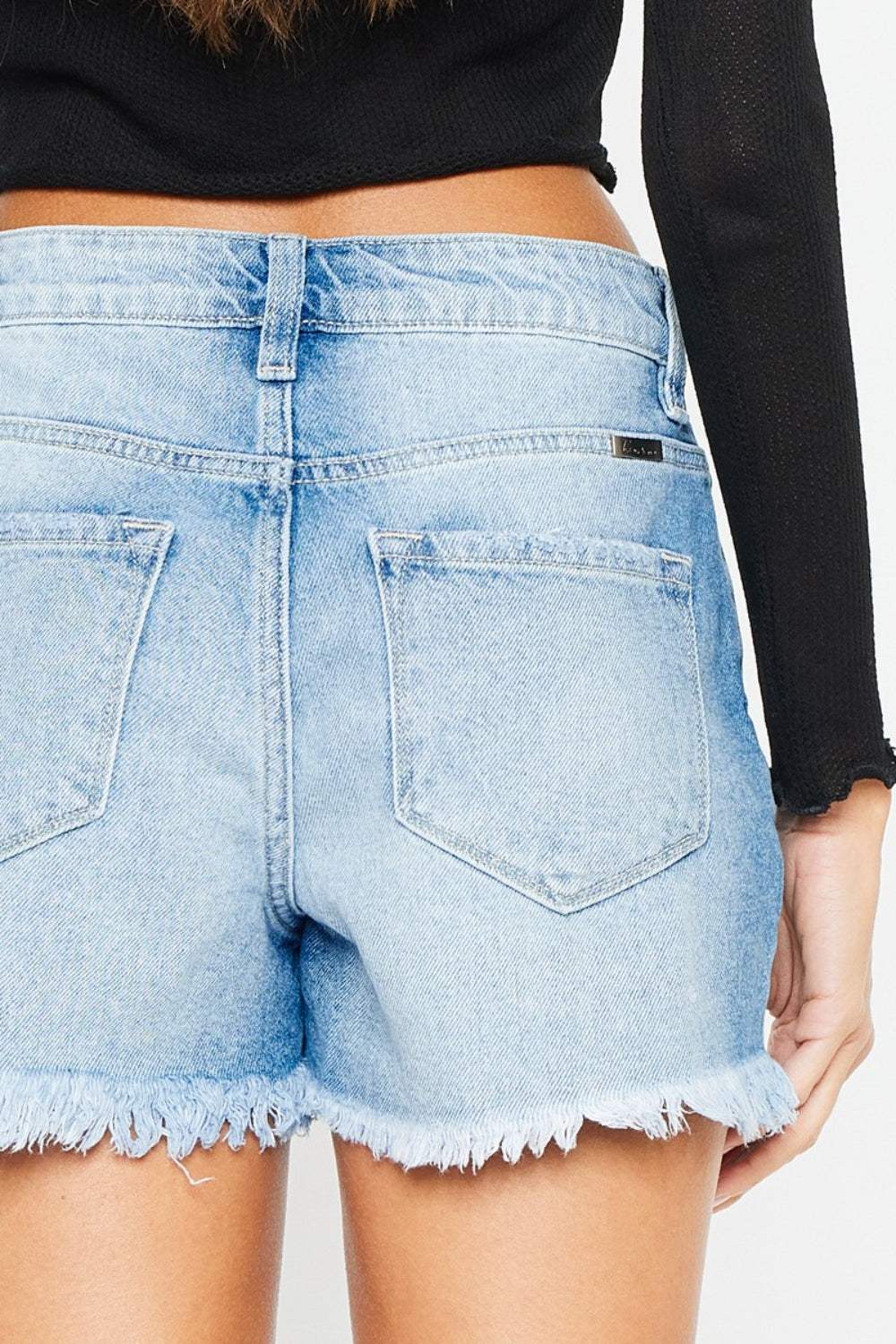 Kancan High Waist Frayed Denim Shorts - Trendsi - Flyclothing LLC