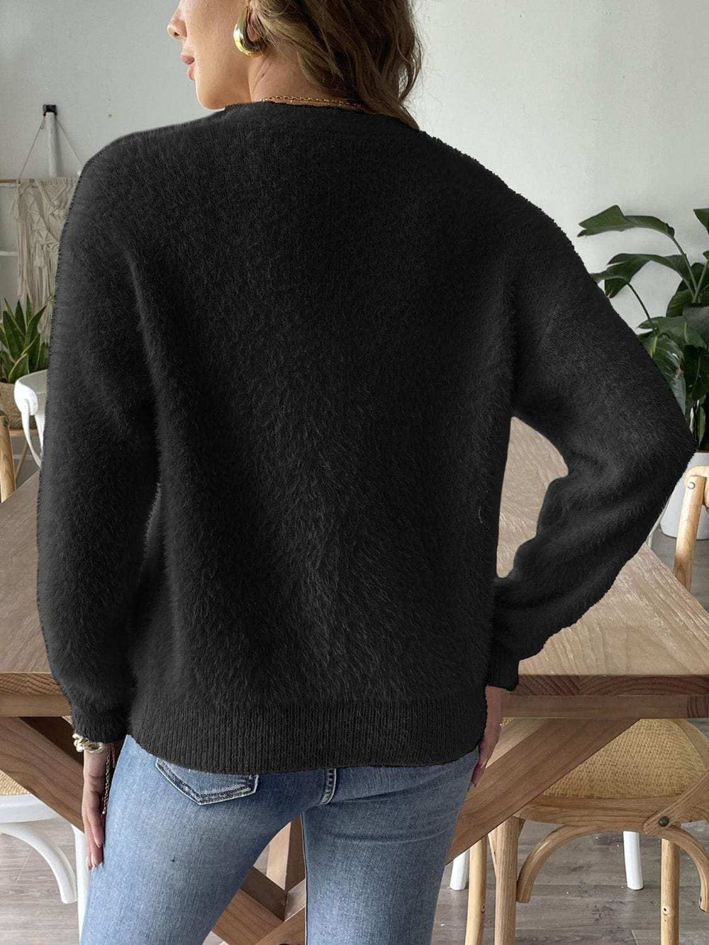 Button Up V-Neck Long Sleeve Cardigan - Trendsi - Flyclothing LLC