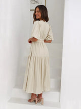 Tiered Surplice Half Sleeve Midi Dress - Trendsi - Flyclothing LLC
