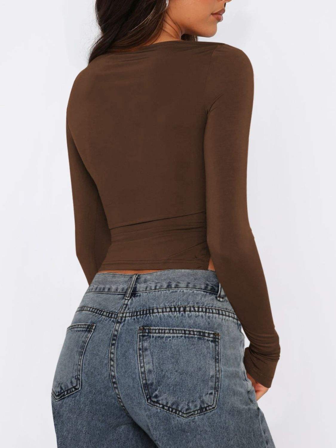Tied Slit Round Neck Long Sleeve T-Shirt - Trendsi - Flyclothing LLC