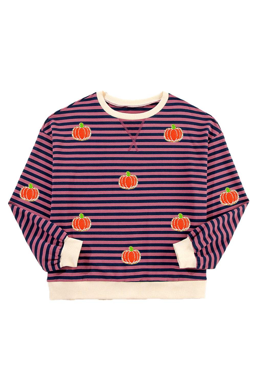 Pumpkin Striped Long Sleeve Sweatshirt - Trendsi - Flyclothing LLC
