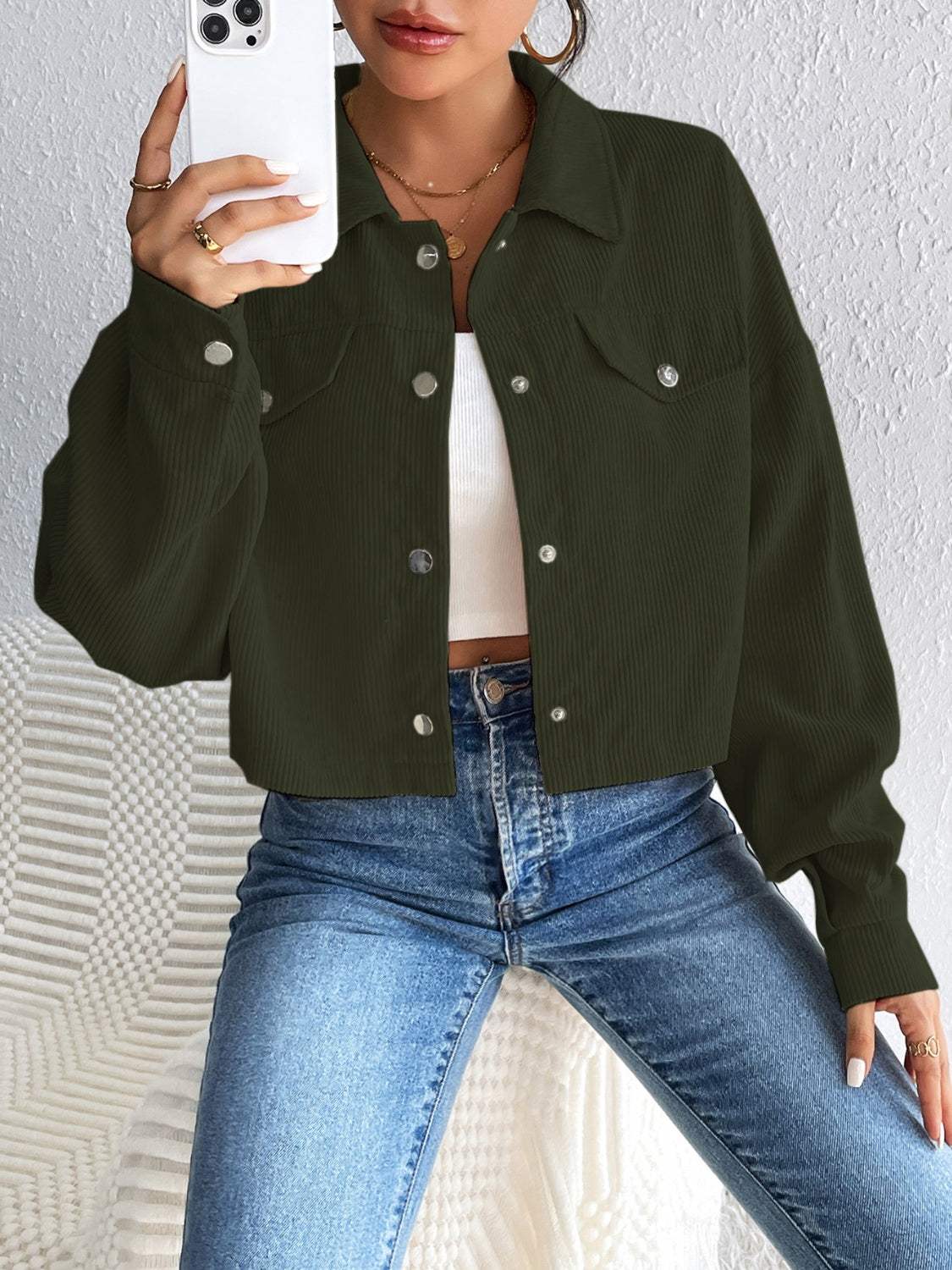 Snap Down Long Sleeve Jacket - Trendsi - Flyclothing LLC