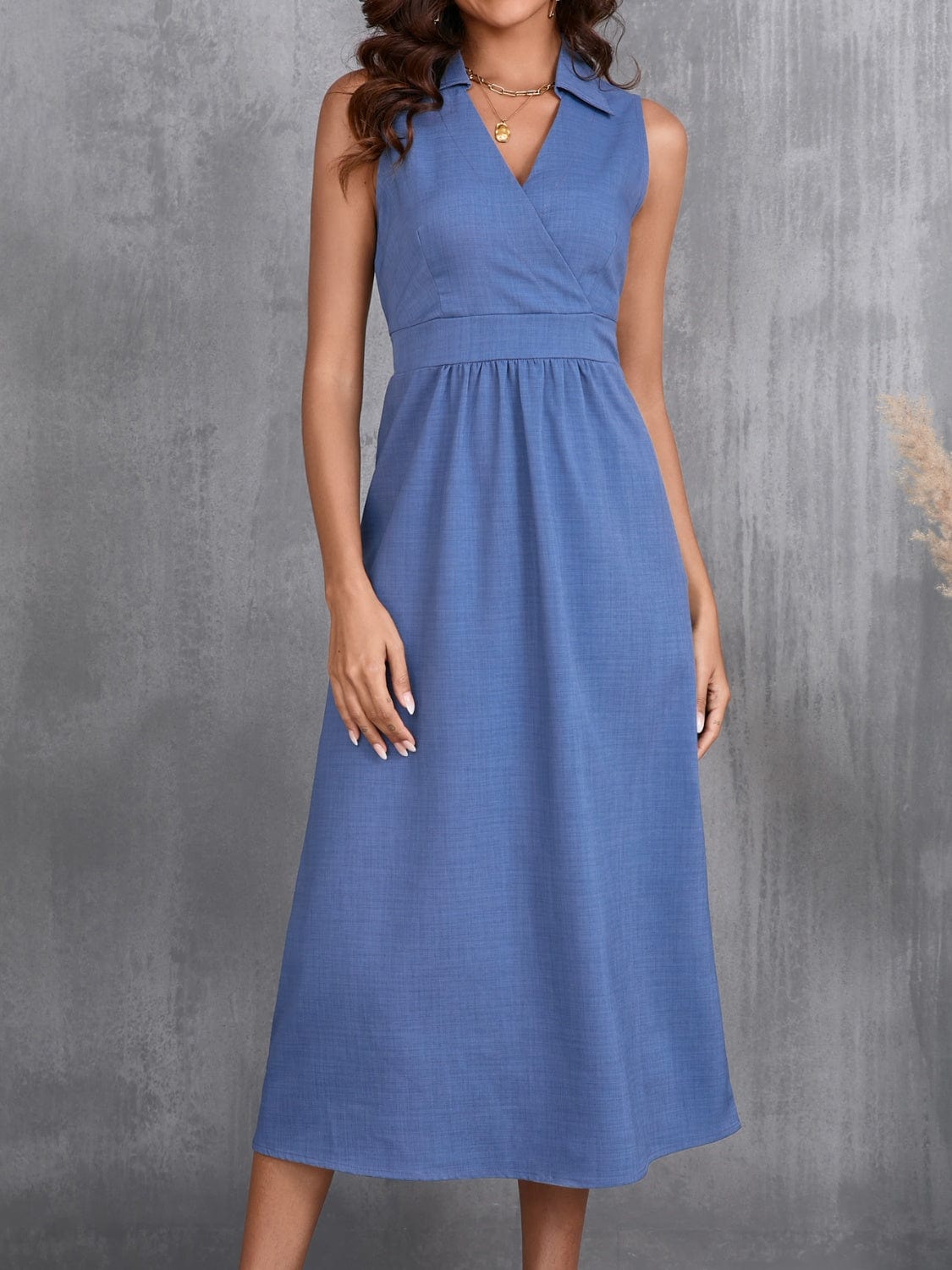 Ruched Sleeveless Midi Dress - Trendsi
