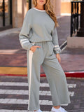 Contrast Trim Round Neck Top and Pants Set - Trendsi - Flyclothing LLC
