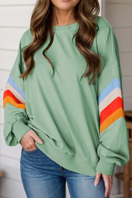 Contrast Round Neck Long Sleeve Sweatshirt - Trendsi - Flyclothing LLC