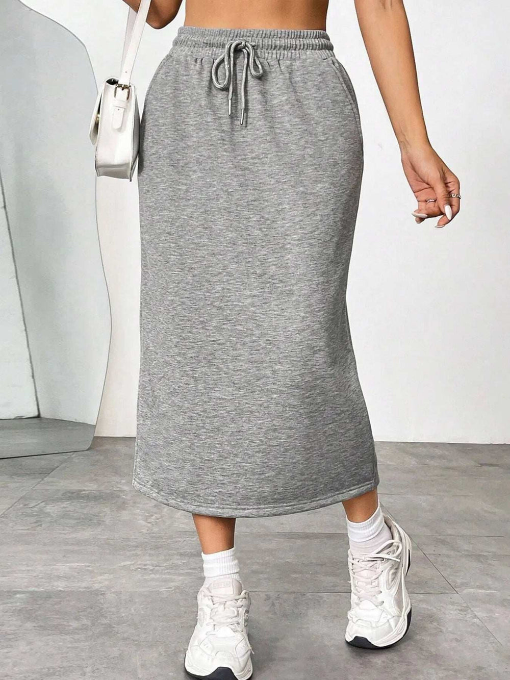 Slit Drawstring Midi Skirt - Trendsi - Flyclothing LLC