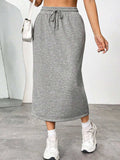 Slit Drawstring Midi Skirt - Trendsi - Flyclothing LLC