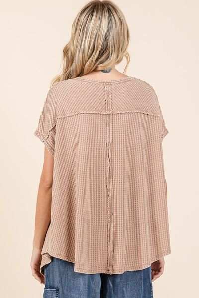 Mittoshop Mineral Wash Waffle Knit Pointed Hem Oversized Top - Trendsi - Flyclothing LLC