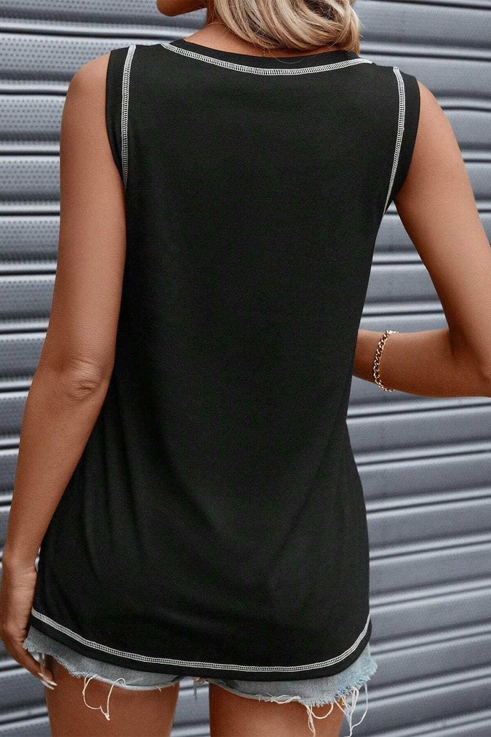 Contrast Stitching Round Neck Tank - Trendsi - Flyclothing LLC