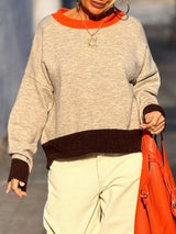 Contrast Trim Crew Neck Sweater - Trendsi - Flyclothing LLC
