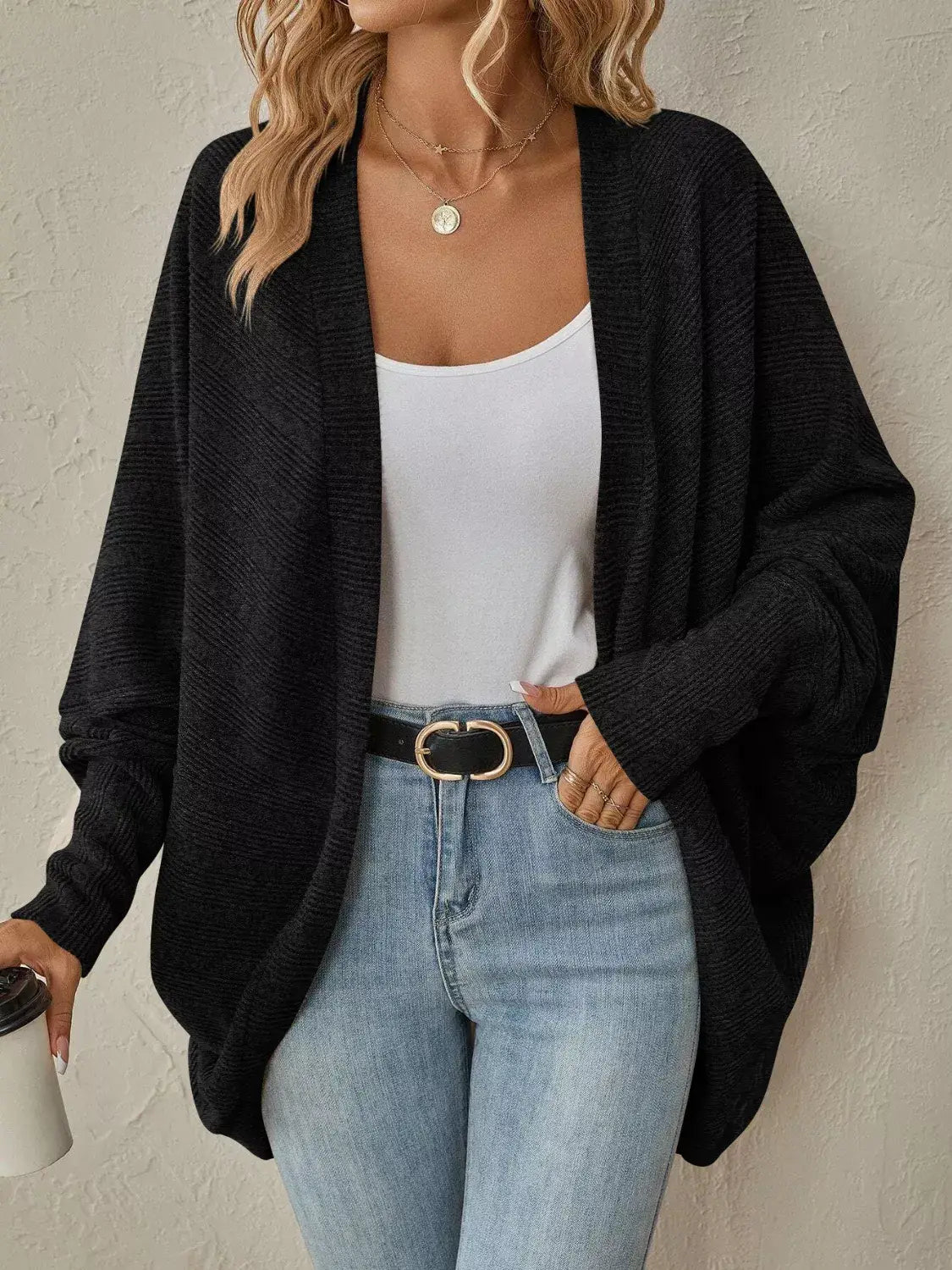 Casual Knit Open Front Cardigan - Trendsi - Flyclothing LLC